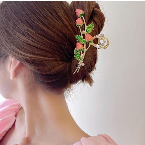 Strawberry enamel 3D hairclip red pink gold choose one color New 4" Big - Picture 7 of 9